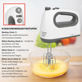 Mezclador Clatrónico | Motor Kraftvoller de 400 vatios | Batidora de mano | Turbostufe y 5 Geschwindigkeitsstufen | Batidora de mano | Spülmaschinengeeignete Edelstahlquirle Und -Knethaken | HM 3775 Cocina Tienda Naty