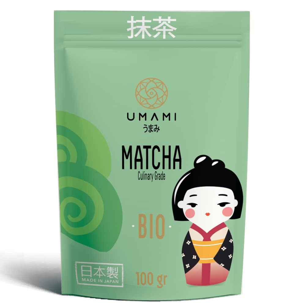 Té Verde Matcha en Polvo Umami Bio - Grado Culinario, Cultivado en Uji, Kioto (Japón) procedente de Agricultura Ecológica. Excelente para beber o para cocinar en la cocina 100 g...