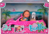Simba 105731539 - Evi Love Beetle Evi's, Evi con coche, coche: 22 cm, con perro, muñeca de moda, 12 cm, para niños a partir de 3 años