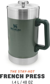 Prensa de café STANLEY Classic Stay Hot 1,4 L Hammertone Green - Mantiene el café caliente durante 4 horas - Mínimo sedimento - Prensa de café de acero inoxidable integrada - Sin BPA - Apto para lavavajillas