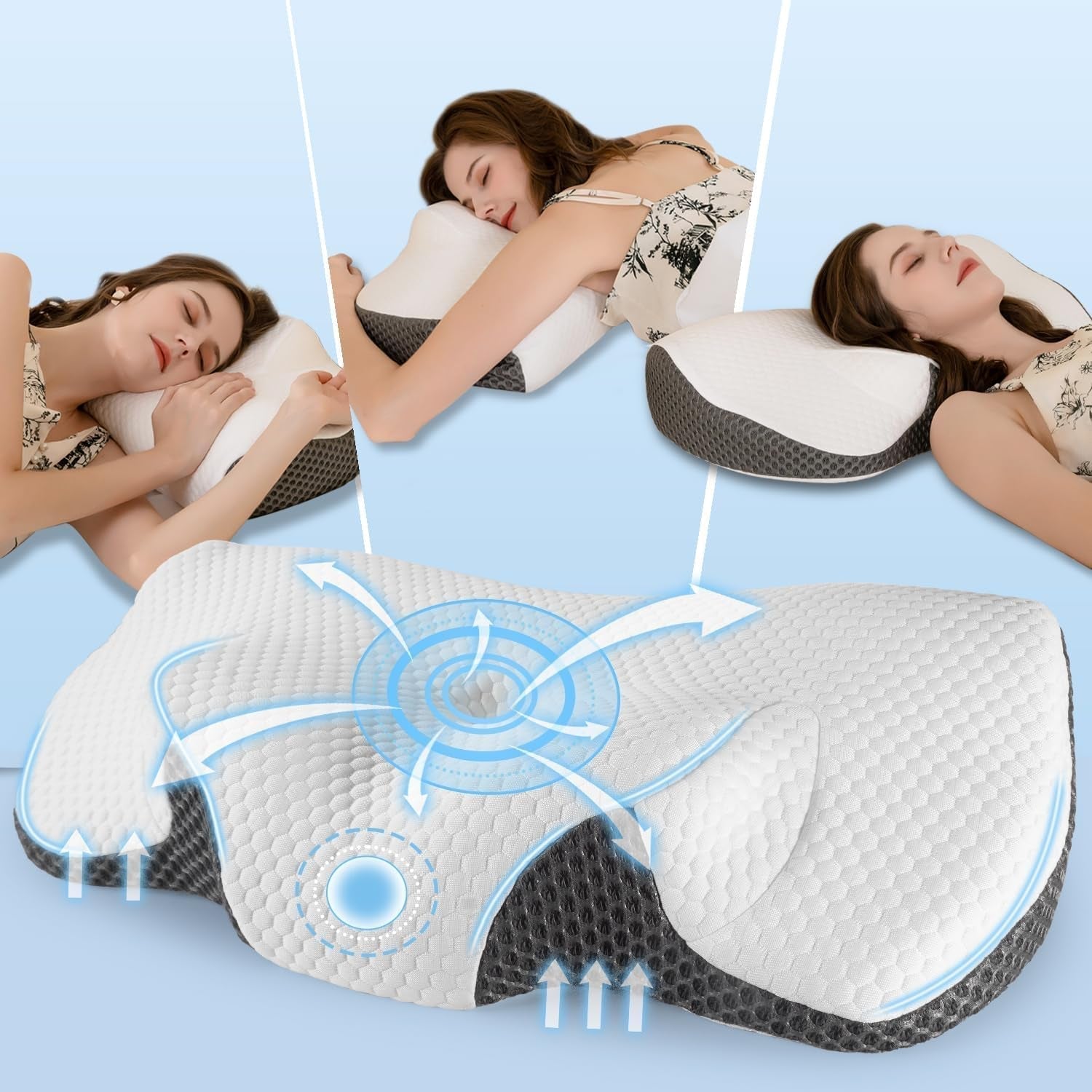Almohada Cervical Almohada Ortopédica para Dolor de Cuello Almohada Viscoelástica Almohada Ergonómica para un Soporte Óptimo Almohada de Soporte Cervical para Soportes Laterales de Espalda y Abdominales Almohadas Ortopédicas Cervicales Naty Shop