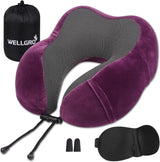 WELLGRO Juego de almohadas cervicales con antifaz para dormir 3D y tapones para los oídos - Funda extraíble - Espuma viscoelástica - Cierre de cremallera - Incluye bolsa de almacenamiento - Almohada de viaje - Color a elegir, Color:Gris Naty Shop Almohadas cervicales ortopédicas fucsia