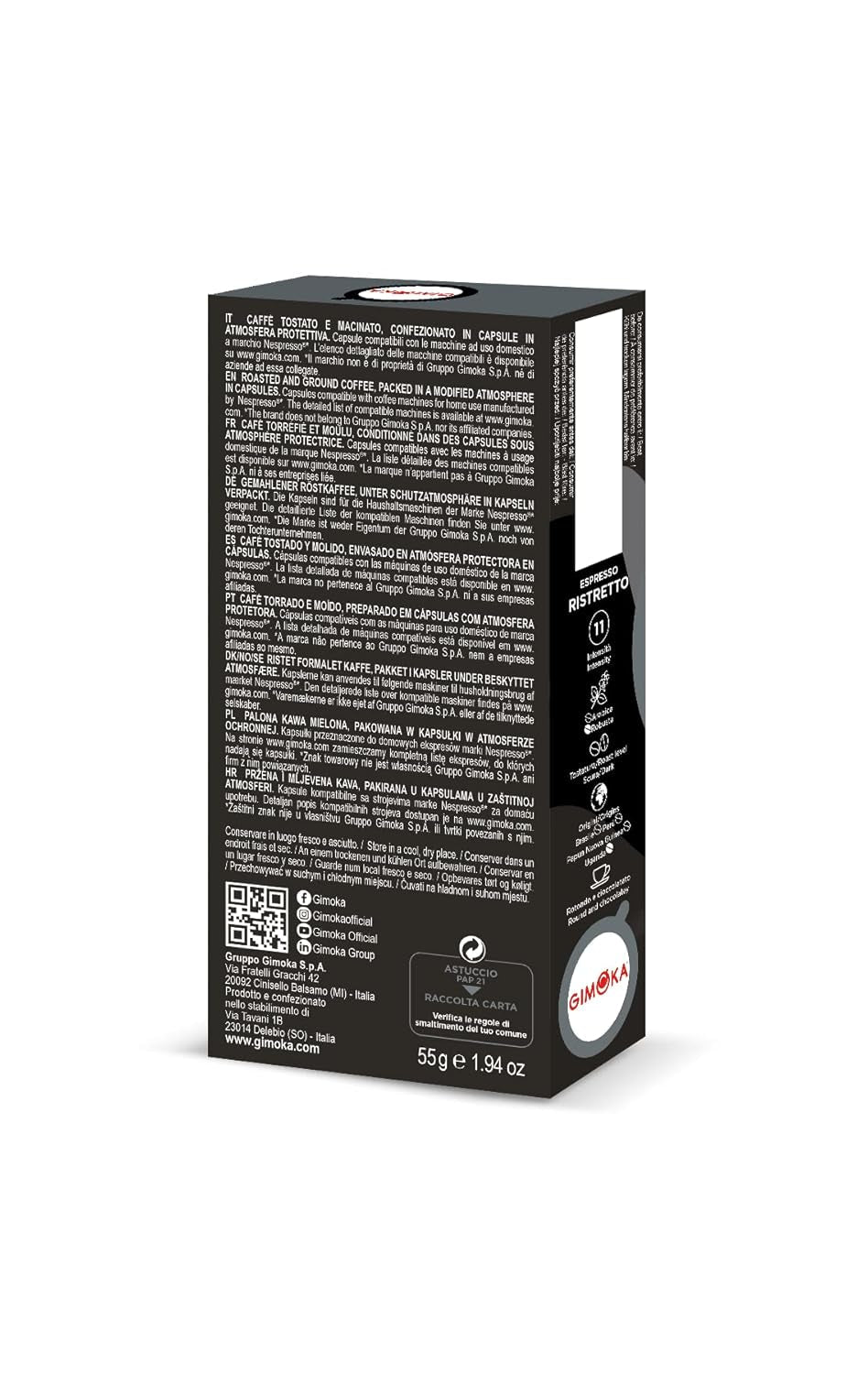 Gimoka Kaffeekapseln Espresso Ristretto, Intensität 11/13-100 Kapsel aus Aluminium - Compatible con Nespresso* Haushalts-Espressomaschinen - 100 Stück (10 x 10 Getränke) - Hergestellt in Italien