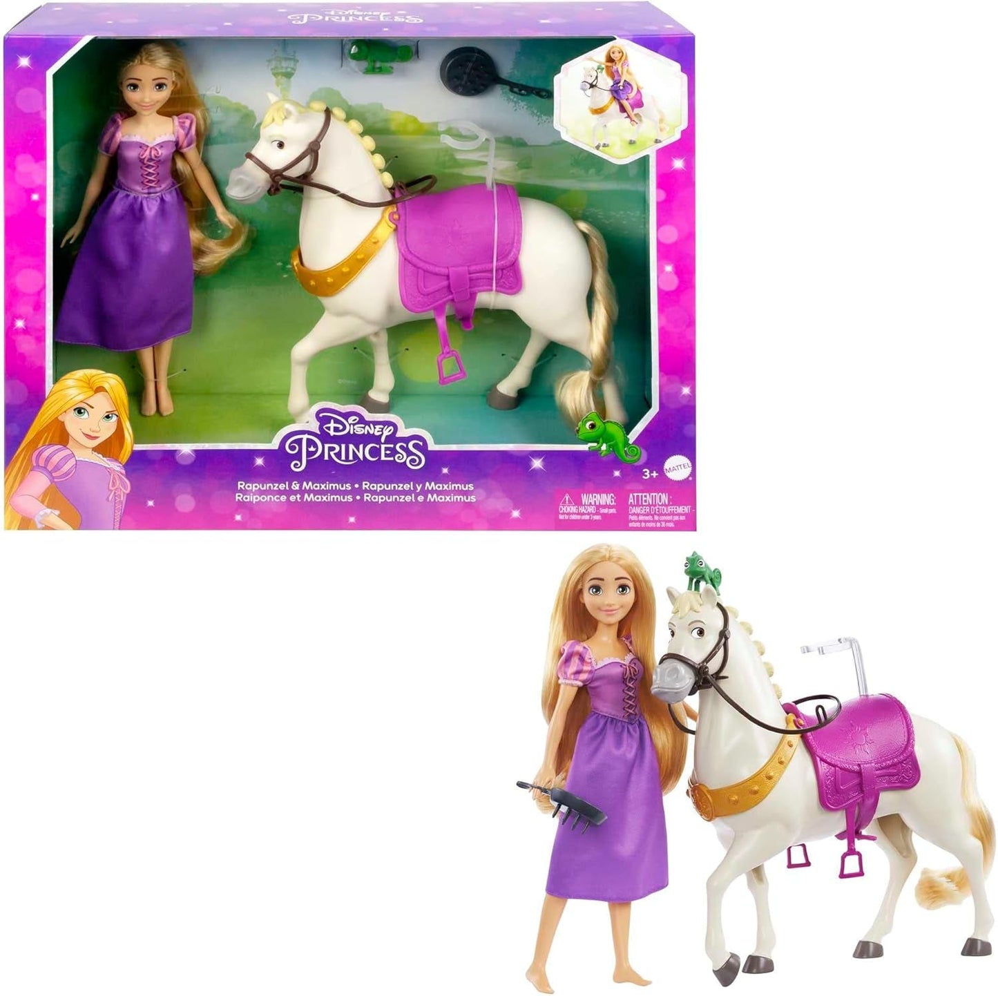 Princesas Disney HMV99 - Muñeca Rapunzel Móvil y Torre de Juegos con Diversión por Todos lados, 6 Áreas de Juego y 15 Accesorios, Inspirada en la Película de Disney, Juguetes para Muñecas de 3 Años Naty Shop Muñecas El Caballo Rapunzel