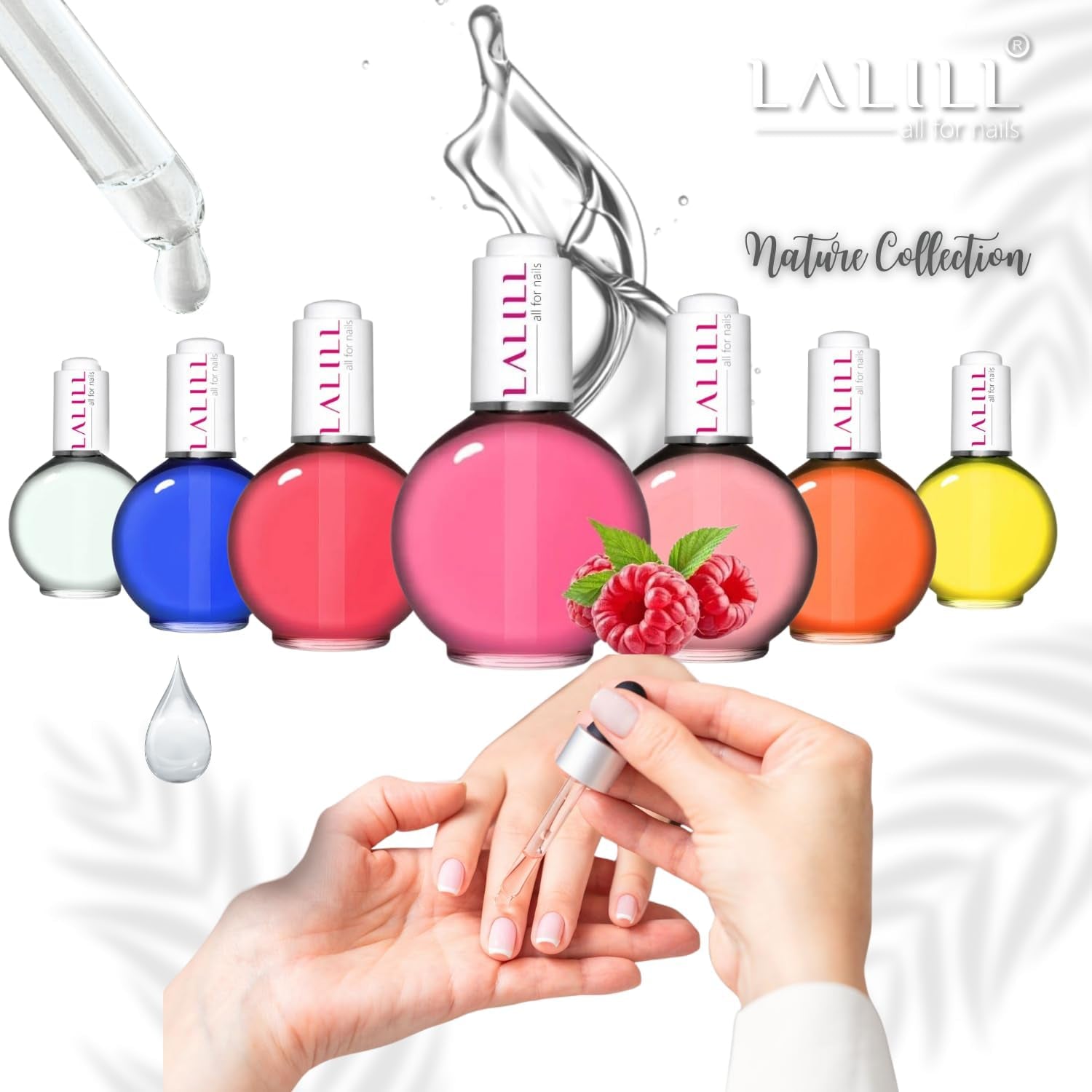 LALILL Aceite para cutículas de uñas 75Ml - Himbeere Nagelpflegeöl - Nagelöl Pflege Für Nägel Nagelhaut - SPA Maniküre Naildesign Hände - Vegano - Con pipeta