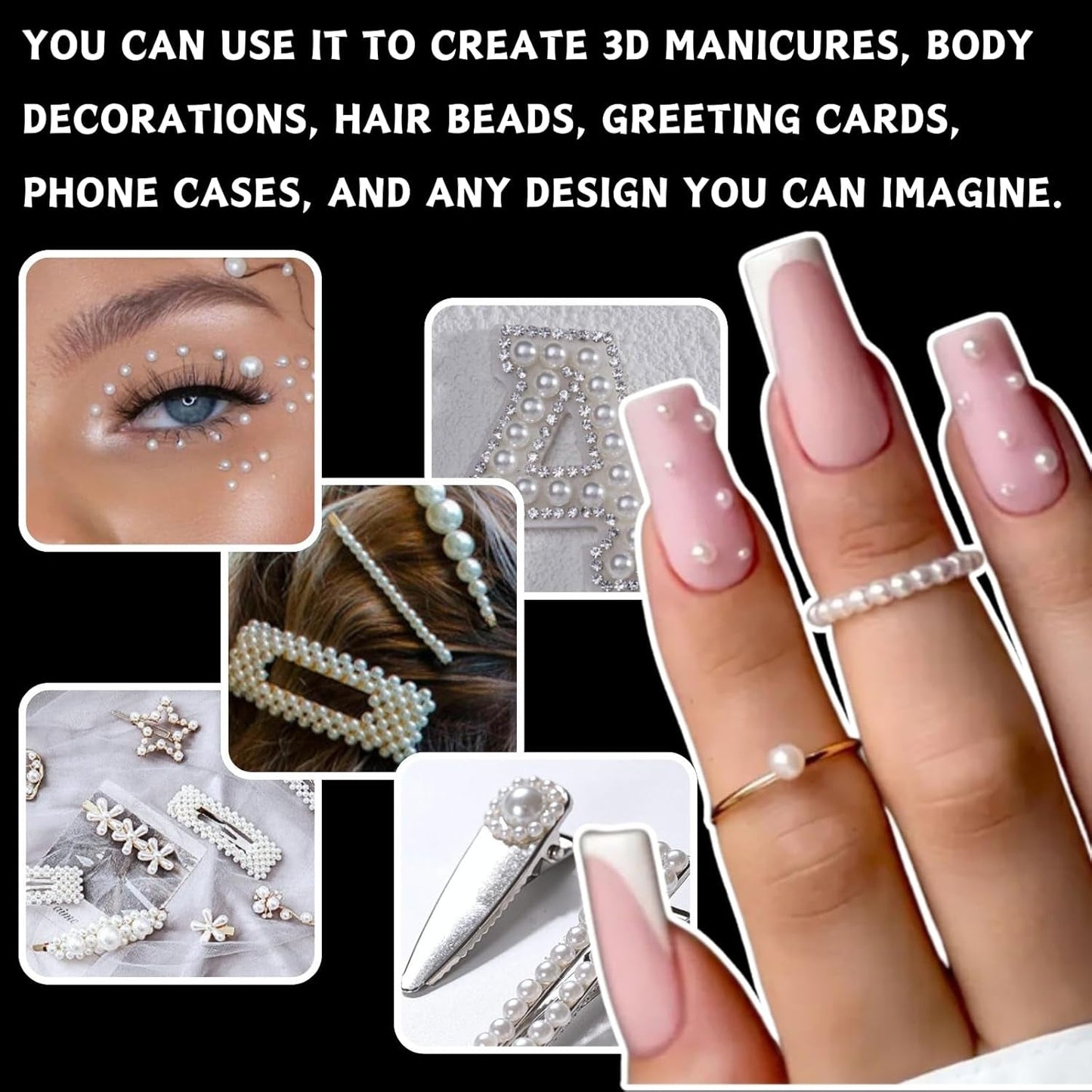 12 Größen Nail Art Perlen, Flache Perlen, Nail Art Accessoires, Halbkreis Nagelperlen, Weiße Nail Charms Und Glitzersteine ​​​​Nägel Für Nail Art Design, DIY Basteln, Alltag, Hochzeit (2 cajas)