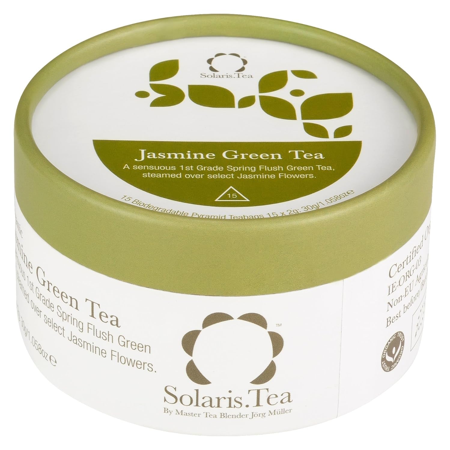 Té verde de jazmín orgánico, 15 bolsitas de té de seda, 1 paquete (1 x 30 g)