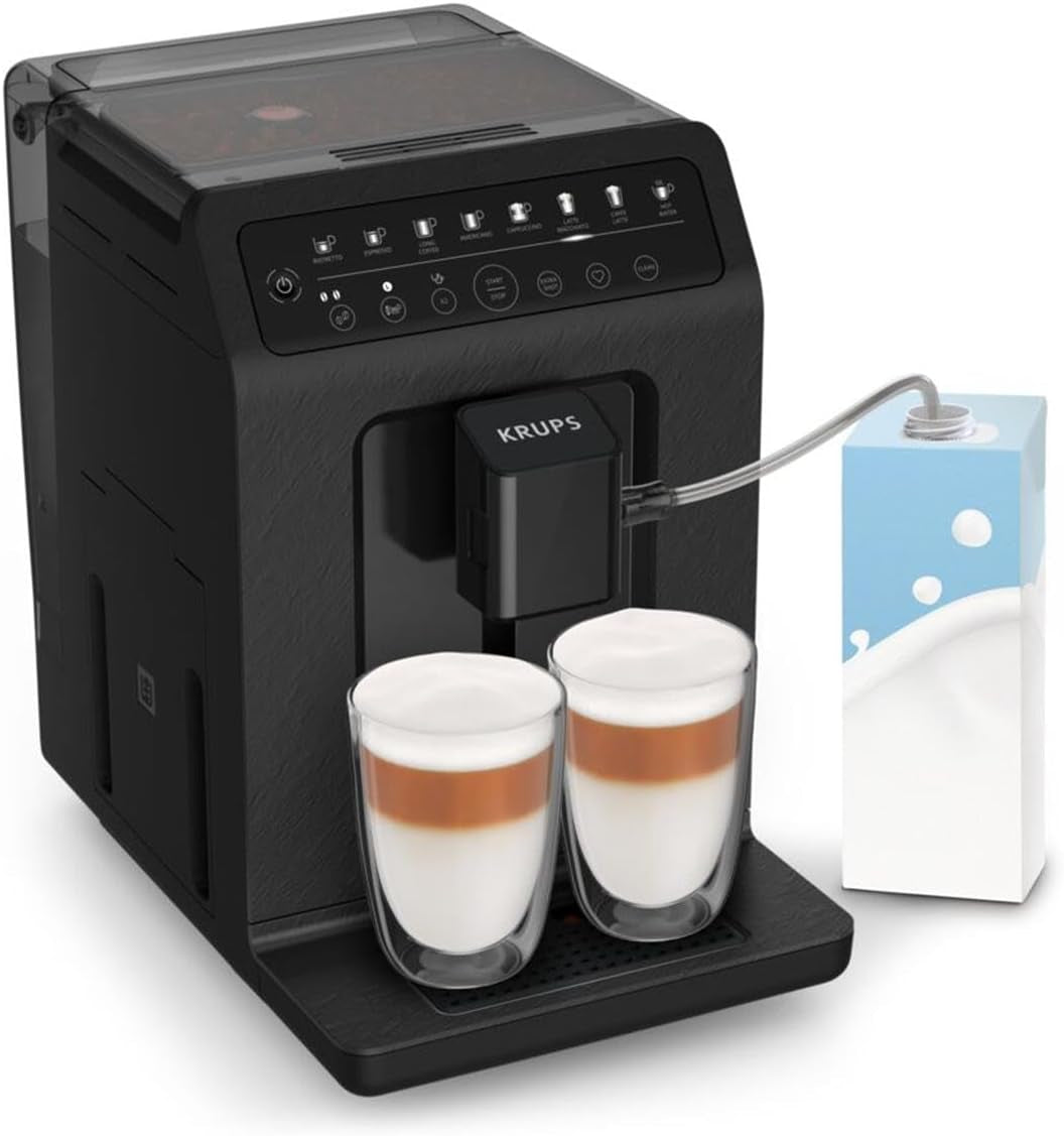 Krups EA897B Evidence ECOdesign Cafetera espresso automática, función automática espresso y capuchino, tecnología Quattro Force, vasos de leche one-touch, 8 presintonías, sistema de leche, 1450W