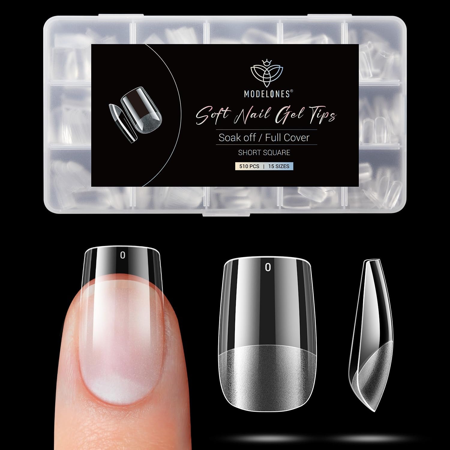 Modelones Puntas de Uñas 510 Piezas - Juego de Puntas de Uñas de Cobertura Completa, Juego de Puntas de Gel, Puntas de Uñas de Resina PMMA Prepulidas, Uñas Artificiales para Pegamento en Nail Art DIY, Squoval Corto