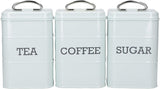 KitchenCraft Living Nostalgia Juego de 3 tarros de almacenamiento para té, azúcar y café en caja de regalo, acero crema envejecido, 11 cm x 11 cm x 17 cm, cajas de almacenamiento de alimentos azul vintage Naty Shop