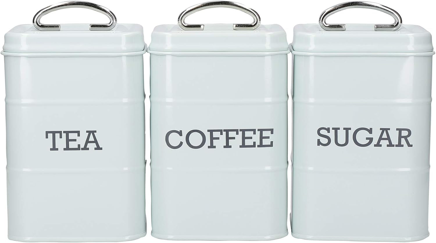 KitchenCraft Living Nostalgia Juego de 3 tarros de almacenamiento para té, azúcar y café en caja de regalo, acero crema envejecido, 11 cm x 11 cm x 17 cm, cajas de almacenamiento de alimentos azul vintage Naty Shop