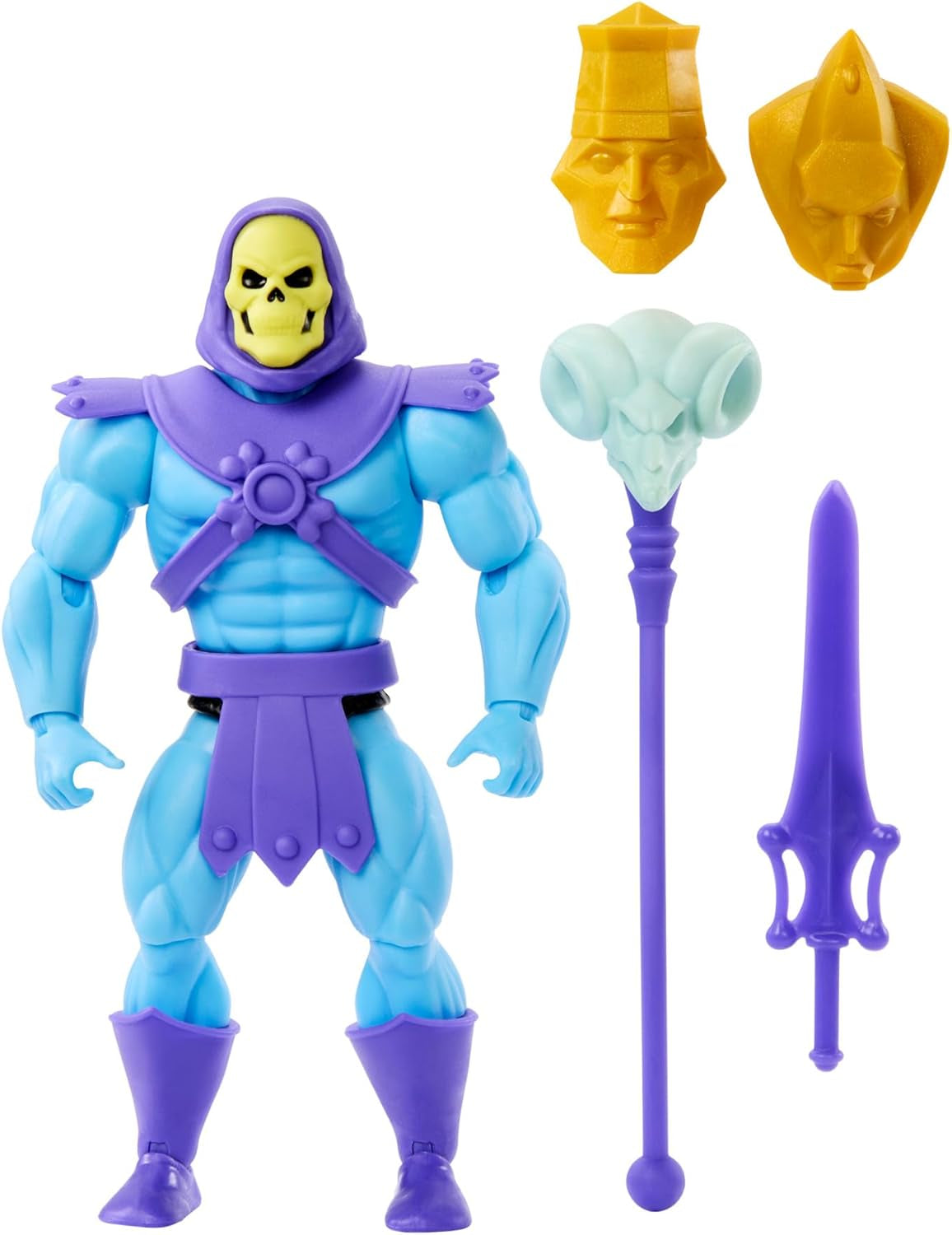 Juguete Masters of the Universe Origins, figura de Skeletor de la colección de dibujos animados, villano de aprox. 14 cm con armadura, bastón, espada y 2 máscaras, Figuras de acción HYD24 Naty Shop Modern