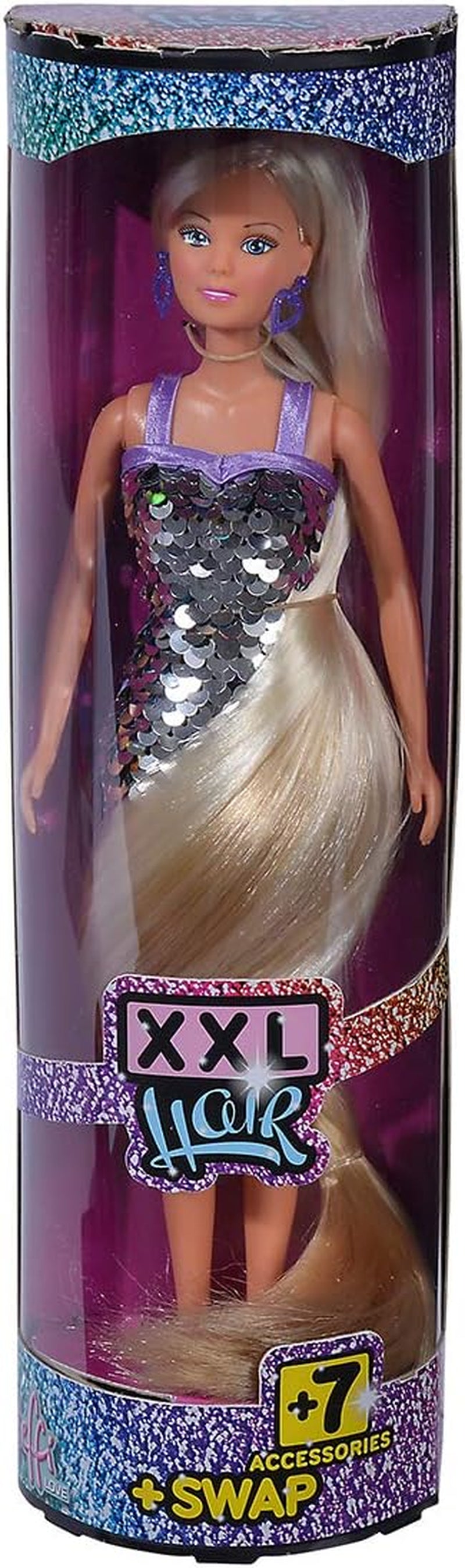 Simba Steffi Love Doll con Pelo XXL / Vestido de Lentejuelas Arcoíris y Pelo Súper Largo / Incluye Pinzas y Peine / 29cm / Para Niños de 3 años en adelante