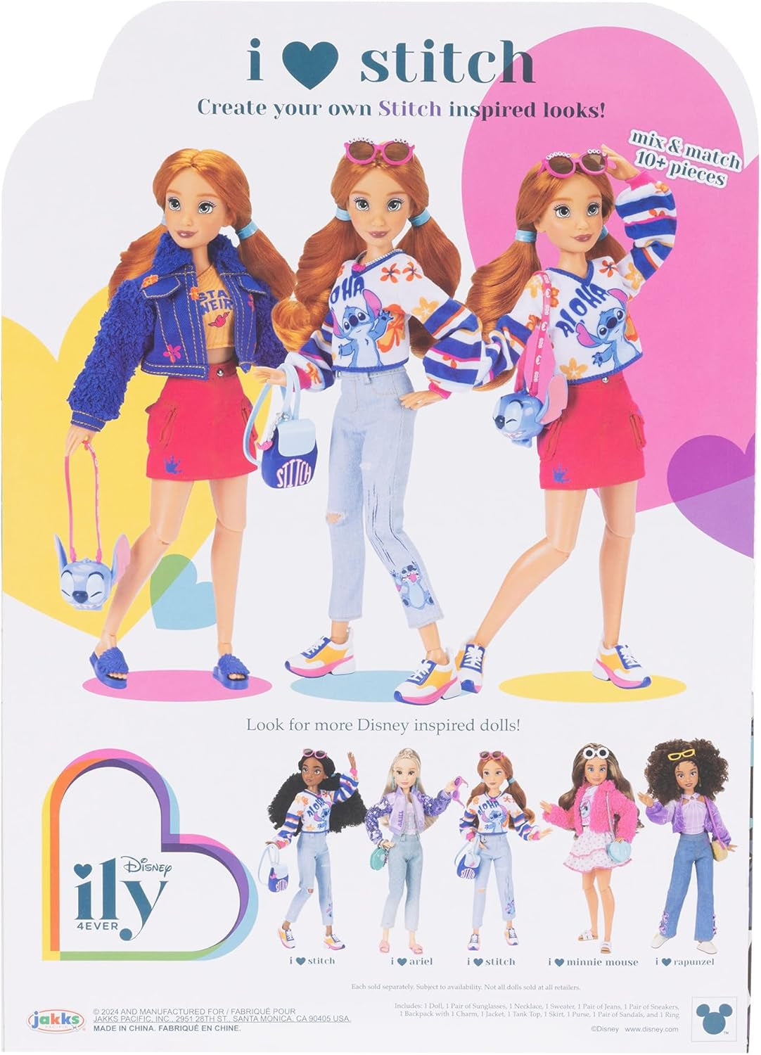 ¡Muñecas de moda Disney ILY 4EVER Stitch con cabello rojo, 29 cm de altura, con 13 puntos de articulación, dos conjuntos completos para combinar y un brillante anillo de Mickey para ti!