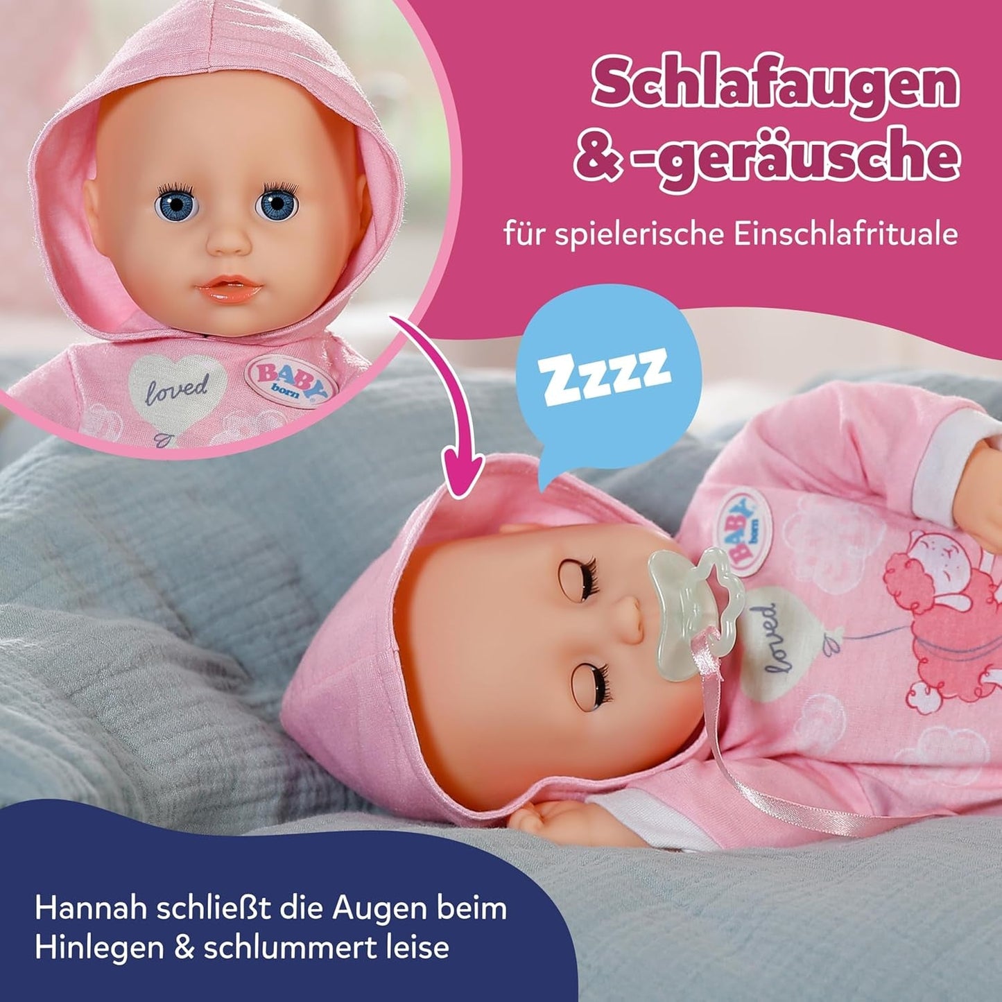 BABY Born Hannah Play with Me - Muñeca bebé con 5 funciones - Cuerpo de material blando incluidos accesorios - Muñeca de 36 cm - Funciona con pilas - Apto para niños a partir de 1 año