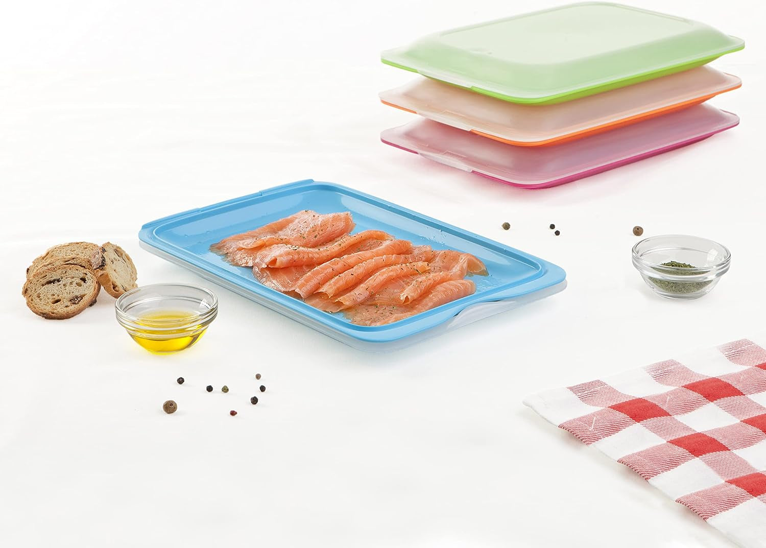TATAY Fresh Slicer Box Juego de 4, sin BPA, reutilizable, apilable, apto para lavavajillas y MWO, colores aleatorios. Medidas 17cm x 3,2cm x 25,2cm Cajas de almacenamiento de alimentos Naty Shop