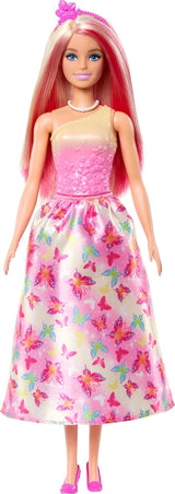 Muñeca Barbie Real con pelo elegante rubio y rosa, accesorios coloridos, top rosa degradado y falda de mariposa, HRR08 Naty Shop Dolls