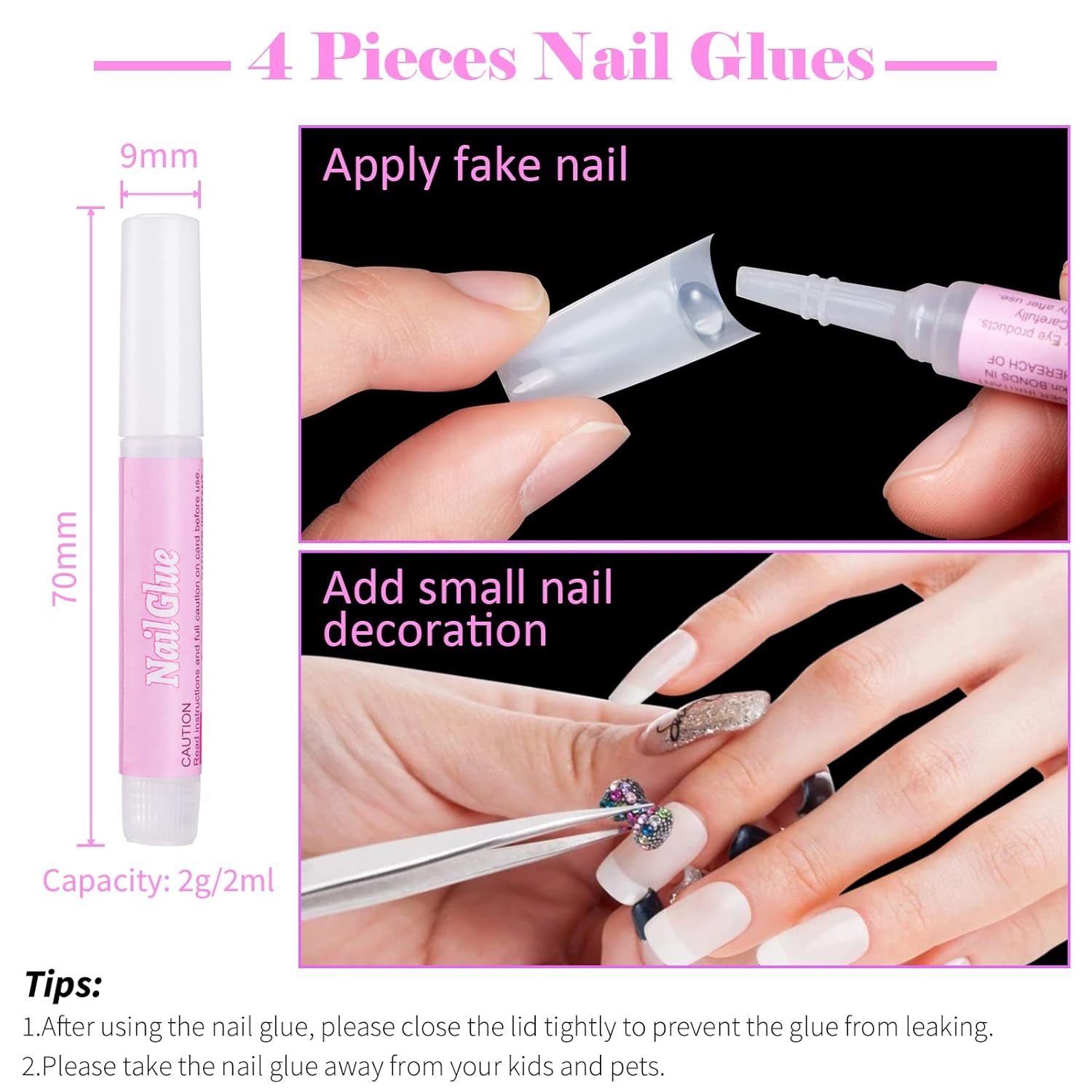 500 puntas de uñas artificiales francesas, juego de puntas de uñas postizas acrílicas, extensiones de uñas, puntas de uñas, accesorios de uñas postizas con 4 piezas de pegamento para diseño de uñas, uñas de gel naturales