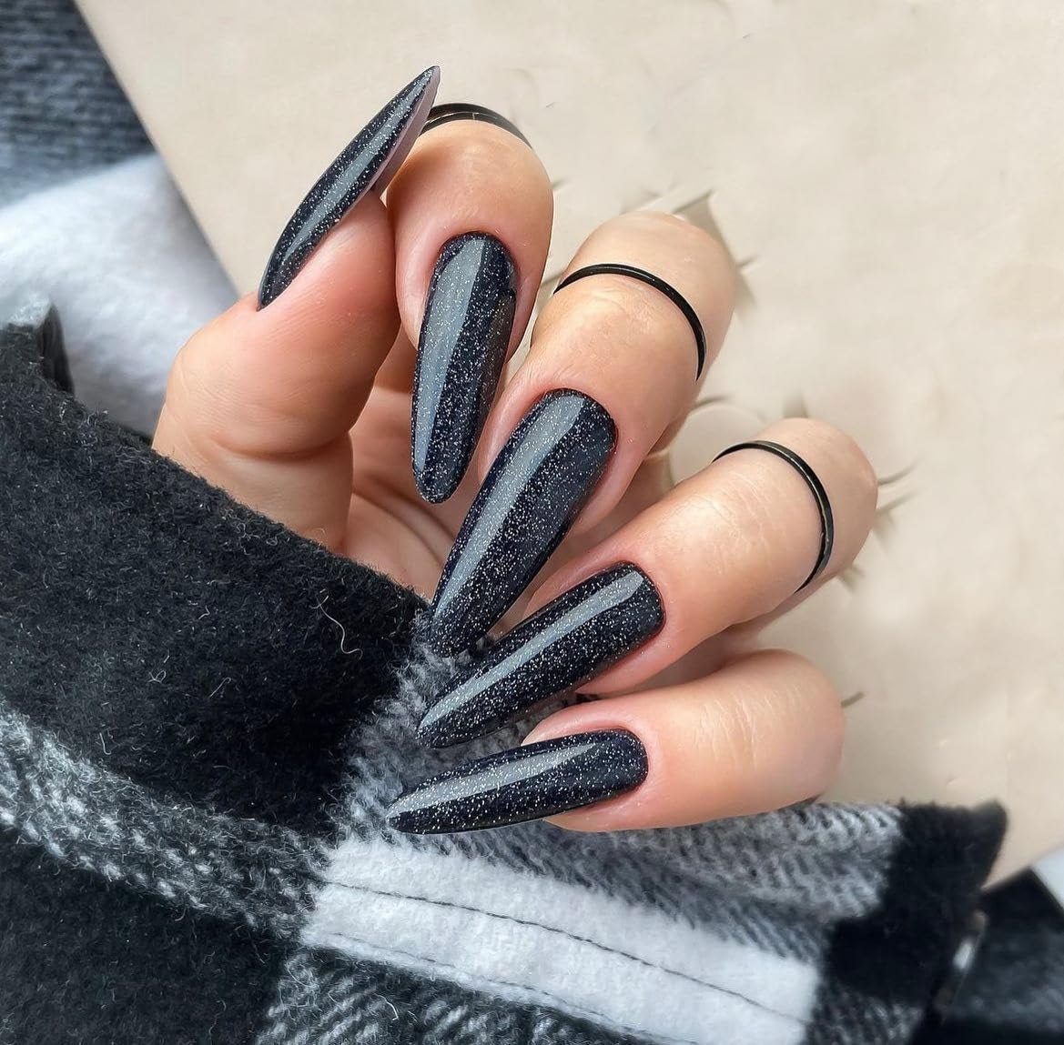 Mouyouglow-uñas largas Stiletto, color blanco lechoso, degradado, purpurina rosa, uñas postizas frescas con pegamento, uñas artificiales con purpurina rosa ombré