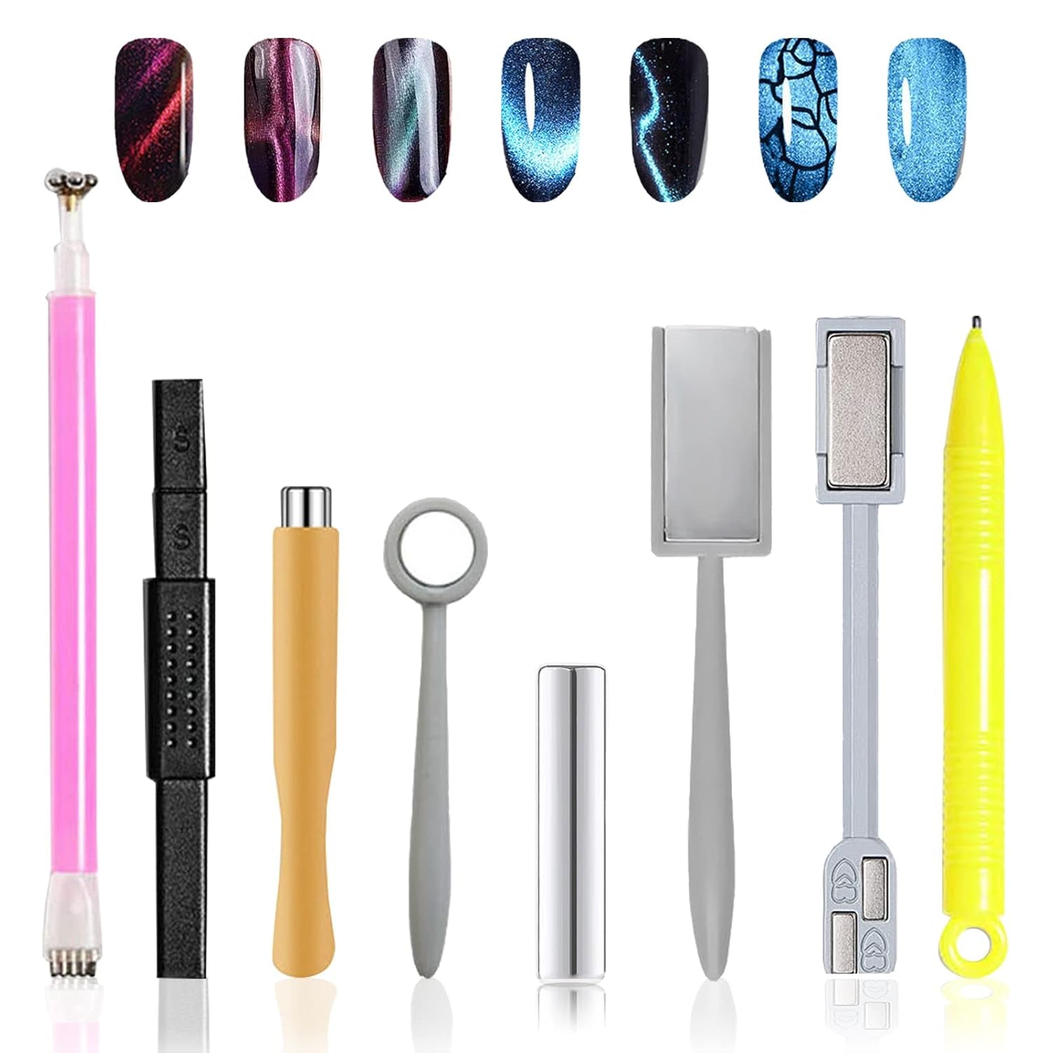 14 piezas Nail Art Werkzeug Magnetstift DIY Magic 3D Magnet Stick Set Verwendung Mit Cat Eye Gel Pulver Oder Nagelack - Magnetic Stift Katze Eye Pen para un efecto mágico ideal para el cabello