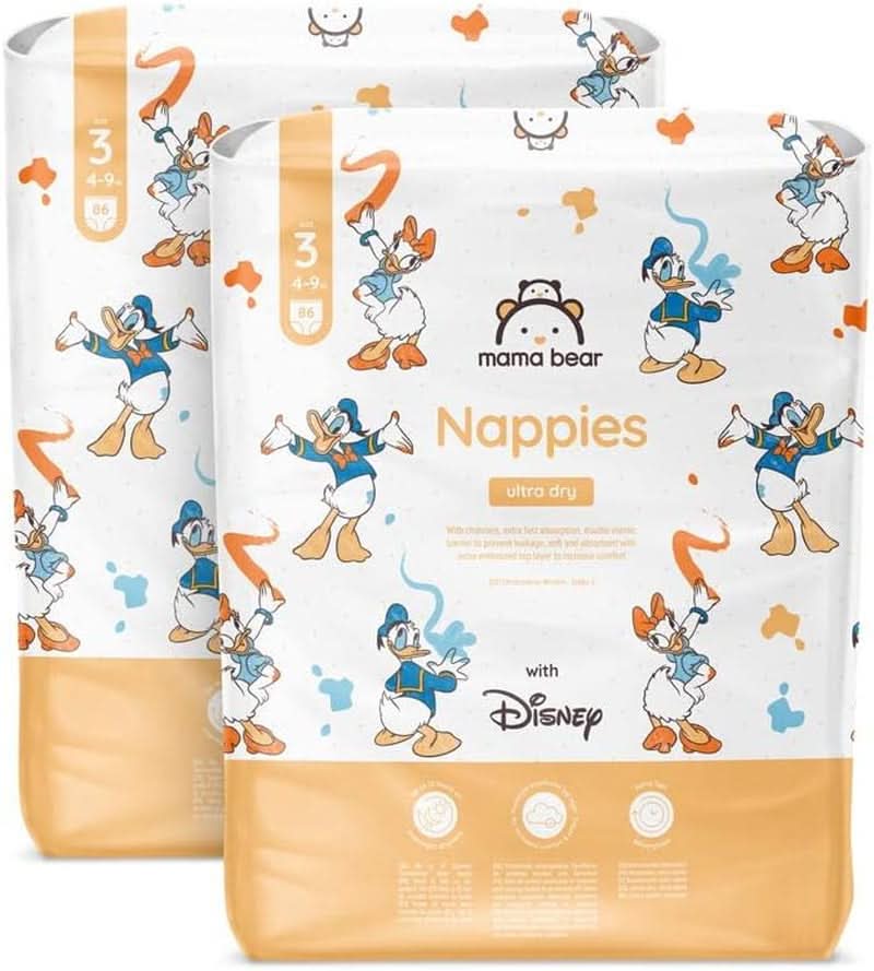 Mama Bear Disney Ultra Dry Pañales Talla 4 (8-14kg), Blanco, 84 Piezas (1 Paquete) Naty Shop Talla 3 (4-9kg) Paquete Mensual