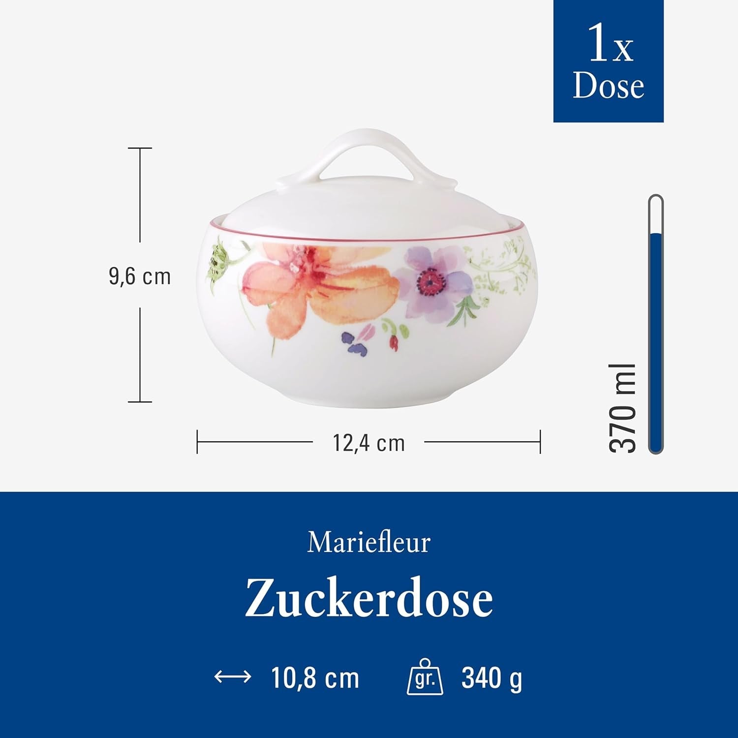 Villeroy & Boch - Azucarero Mariefleur, colores surtidos, apto para lavavajillas, microondas, azucarero con tapa, azucarero, contenedor, accesorio para café, vajilla floral, porcelana premium