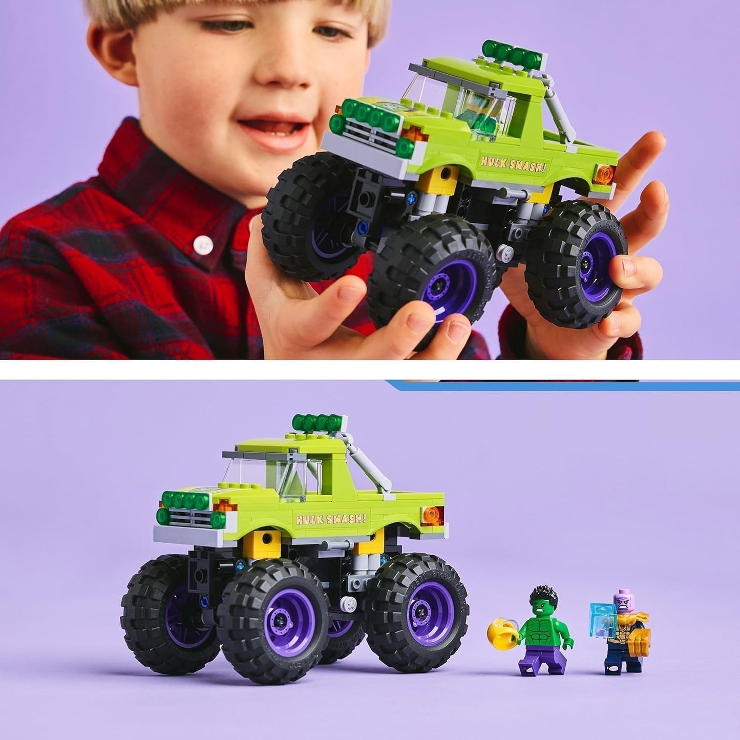 LEGO Ç€ Marvel Camión Hulk Vs. Thanos - Juguete de construcción de superhéroe - Vehículo y minifiguras de los Vengadores - Monster Truck para megadiversión - Regalo para niños y niñas a partir de 7 años - 76312 Juegos de construcción Besuche den LEGO-Store