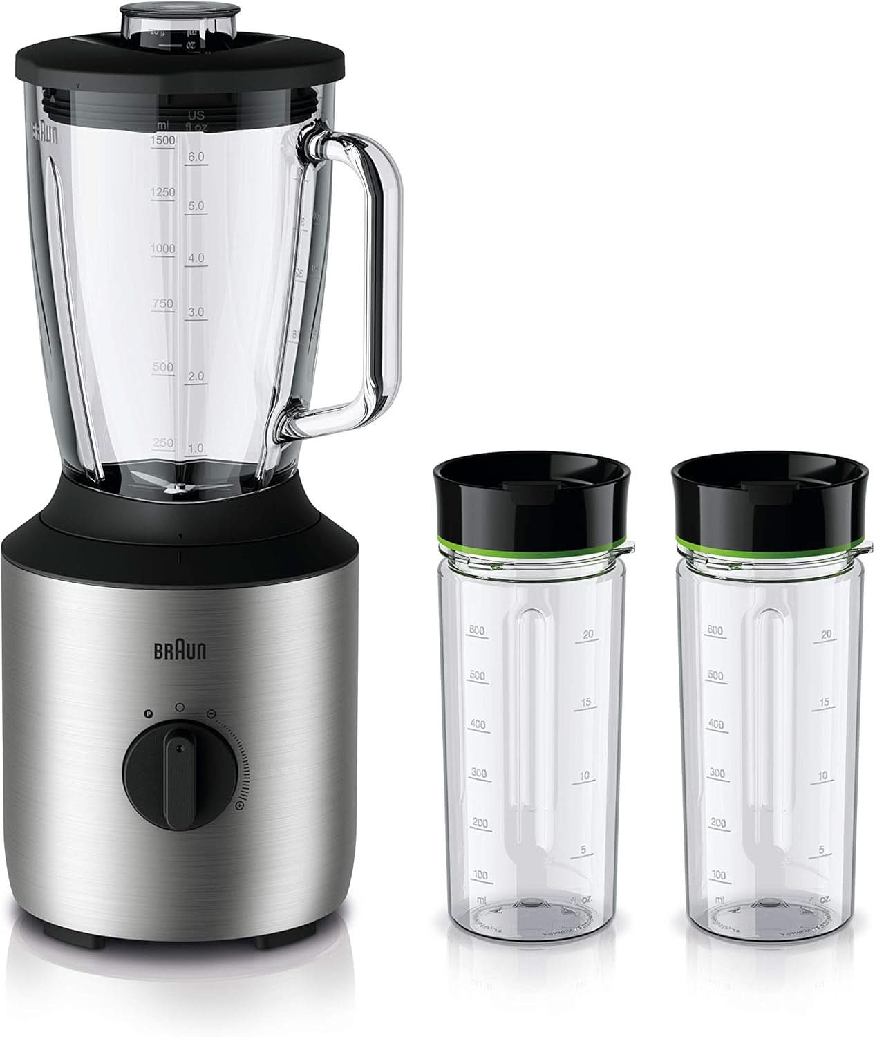 Braun Powerblend 3 JB 3150 BK Batidora con base - 1,5 L Glas-Mixaufsatz, Küchenhelfer Zum Zerkleinern, Pürieren & Mixen, 800 Watt, Schwarz Kitchen Naty Shop Edelstahl/Schwarz Single