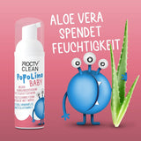 Espuma de fondo suave PopoLino Baby en lugar de toallitas húmedas para bebés. Vegan and natural cosmetic cleansing foam! Espuma para culitos con aloe vera, hamamelis, bergamota y vitamina E. Hace felices los culitos y el medio ambiente.