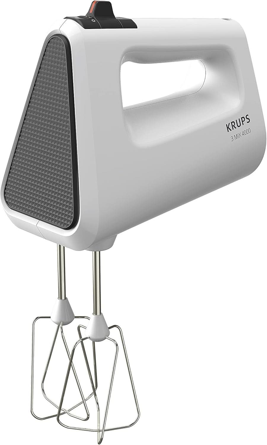 Krups GN4001 3 Mix 4000 Batidora de mano | 450 vatios | Diseño robusto | Controlador de velocidad variable | Función Turbo y Auswurf | incluido 2 Rührbesen y 2 Knethaken | Weiß/Grau Cocina Tienda Naty