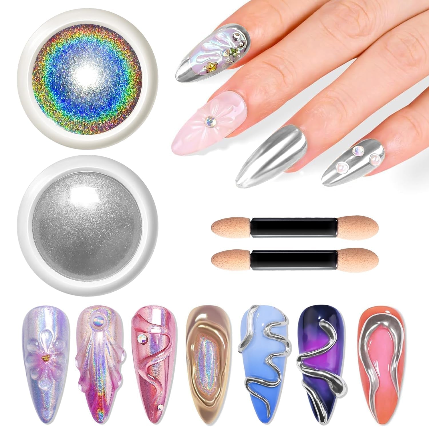 BISHENGYF Polvo de uñas cromado plateado, metal Holo Chromfarbener Nagelpuder, 1G Cromepulver Nägel Glitzer Glänzende Silver Nagelpulver Spiegeleffekt Pigment Nagelkunst, Diy-Design-Dekor Frauen Geschenk