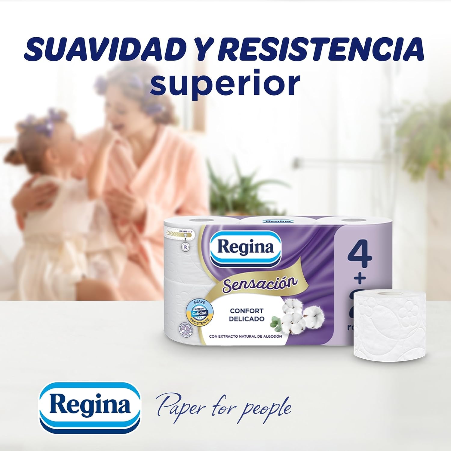 Regina Feeling - 42 rollos de papel higiénico, 175 hojas de tres capas, extracto de algodón natural y delicada fragancia, envases de plástico 60% reciclado, papel 100% certificado Fsc
