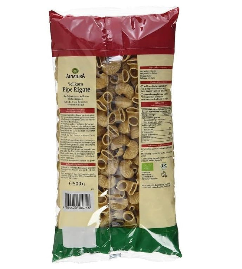 Pipe Rigate Pasta integral ecológica, vegana, 500 g