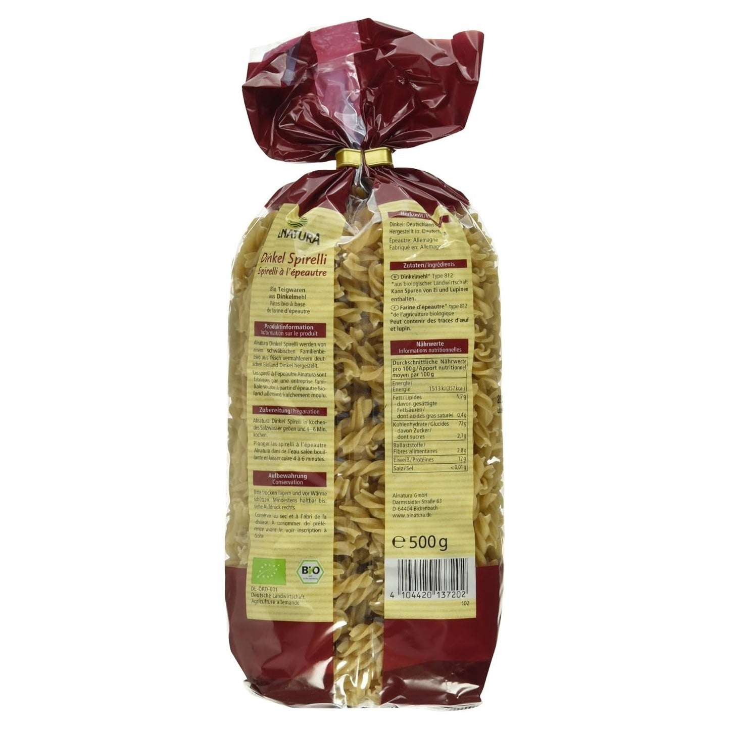 Espirales de espelta ecológica, 500g (el embalaje puede variar)