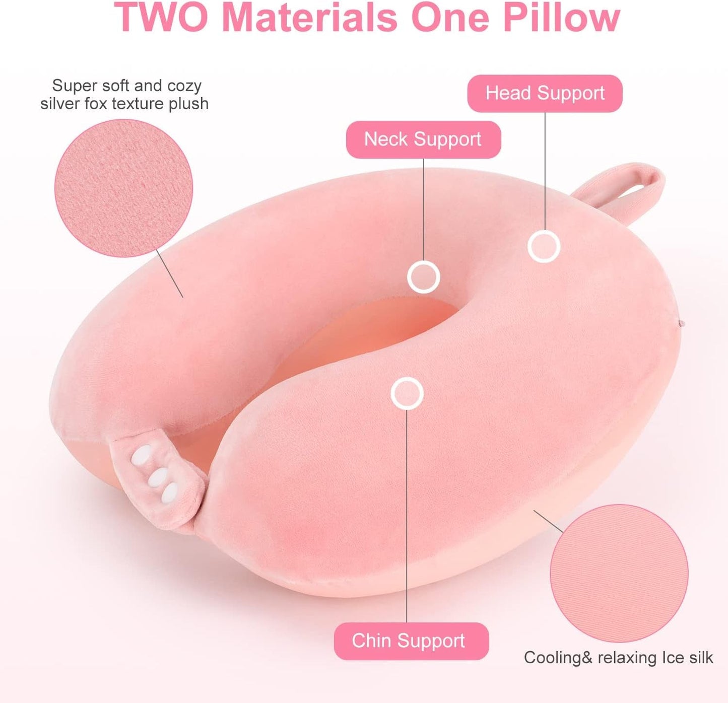 TALLGO Almohada de Viaje para el Cuello, La Mejor Almohada de Avión de Espuma Viscoelástica para Reposacabezas, Almohada Suave y Ajustable para Avión, Coche y Hogar, Almohadas Ortopédicas Cervicales Rosadas Naty Shop