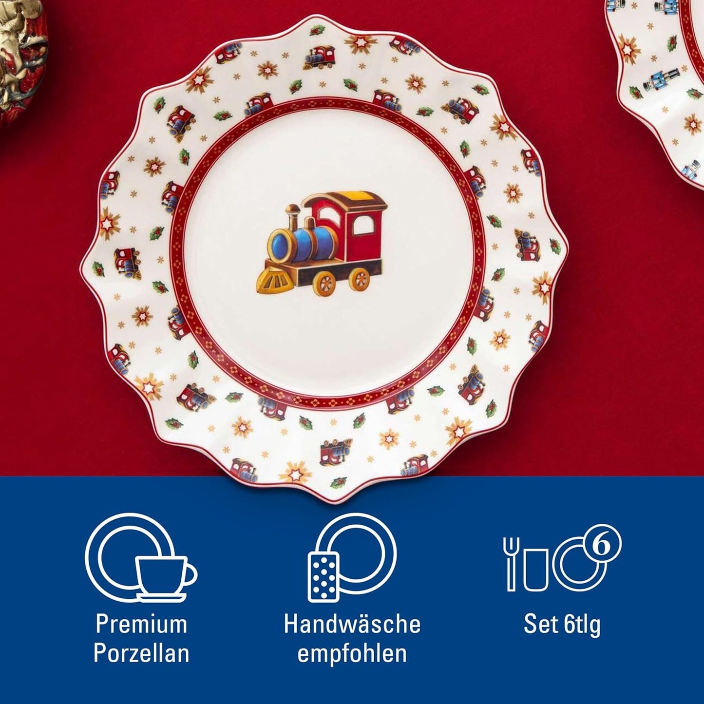 Villeroy & Boch - Toy's Delight Set de Desayuno para 2, Diseño de Locomotora, 6 Piezas, Colorido, navideño, vajilla con Platos, Tazas y Cuencos para el Desayuno, vajilla navideña, Porcelana Premium