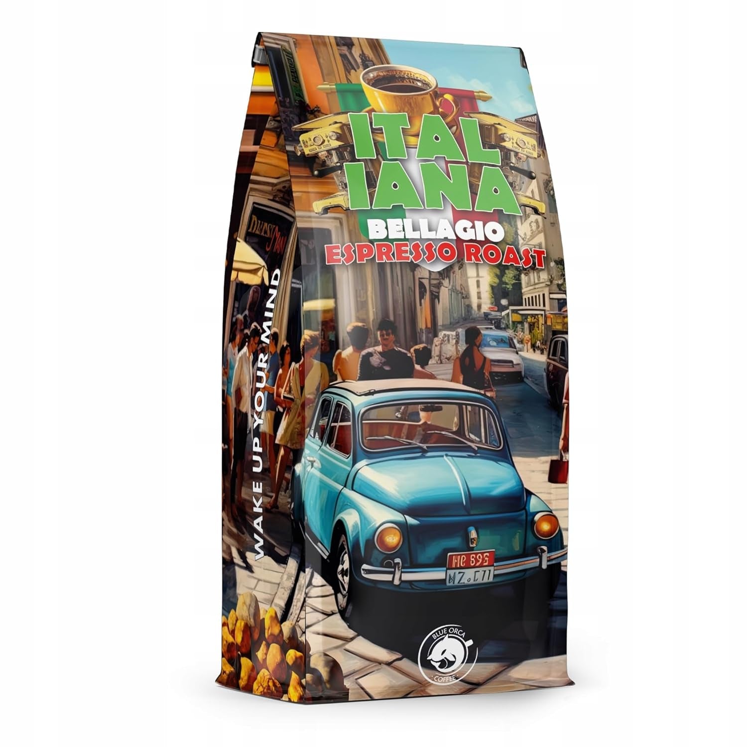 Café tostado en grano Italiana Bellagio 1kg | 80% Arábica y 20% Robusta | con toques de nueces y chocolate negro | recién tostado, baja acidez | para cafeteras | Café Orca Azul