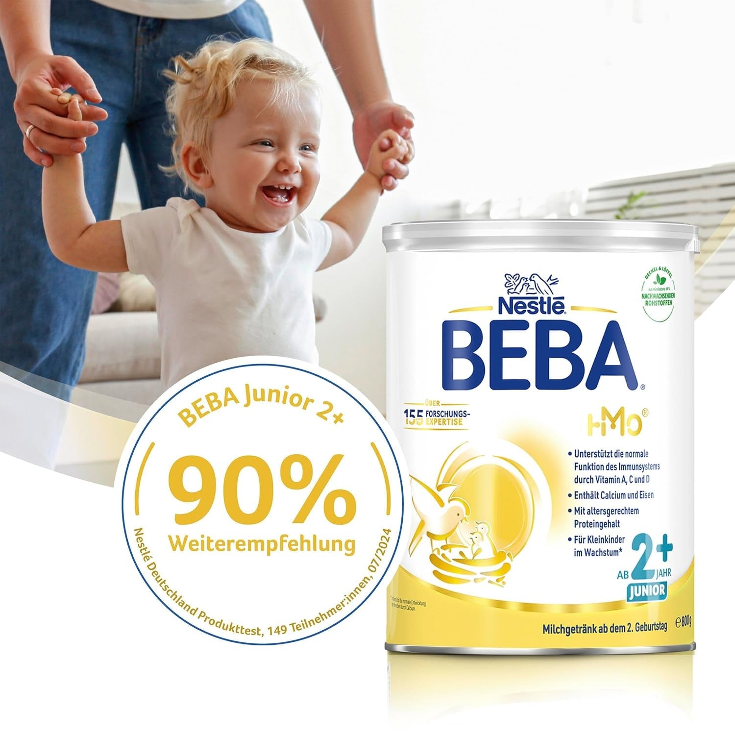 BEBA Junior 2+ bebida láctea a partir de 2 años, Con HMO, Contenido de proteínas apropiado para la edad, Solo lactosa, Sin aceite de palma, Sin aceite de pescado, Comida para niños pequeños, Leche en polvo para bebés, Paquete de 6 (6 x 800 g)