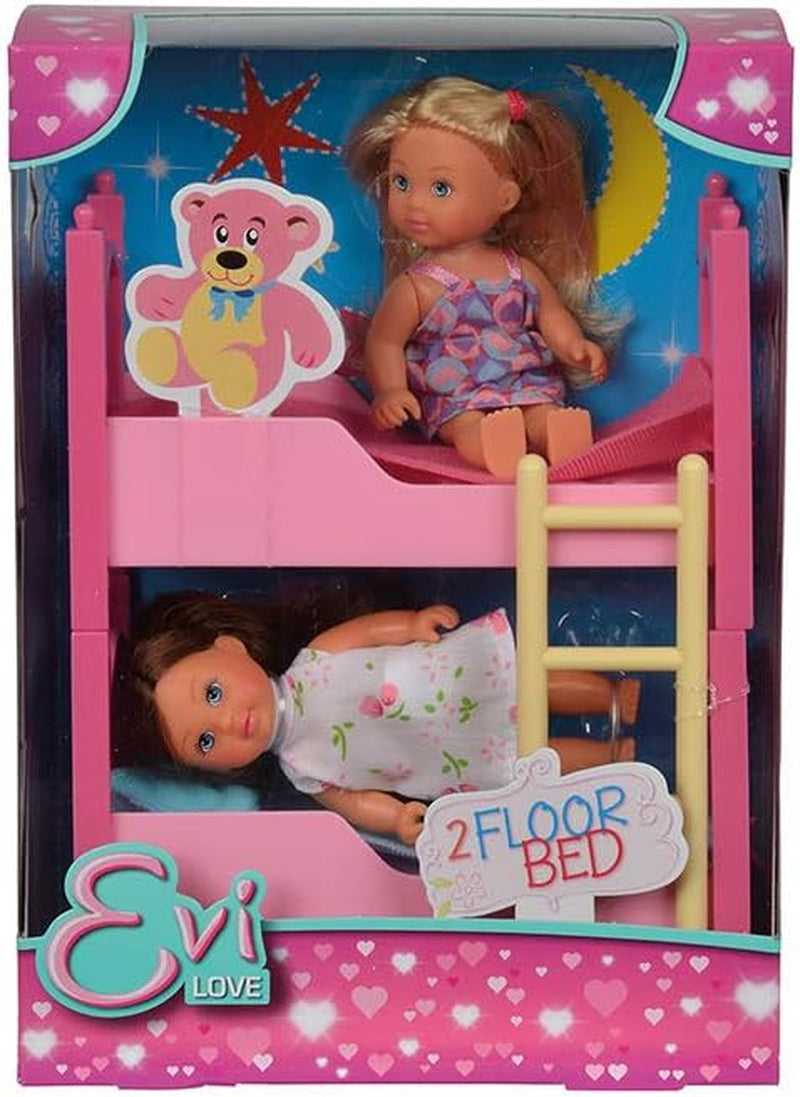 Simba 108178046 105733847 - Evi Love Cama de 2 pisos / con dos muñecas Evi / con litera / incluidos accesorios / muñeca disfrazada / 12 cm, para niños a partir de 3 años