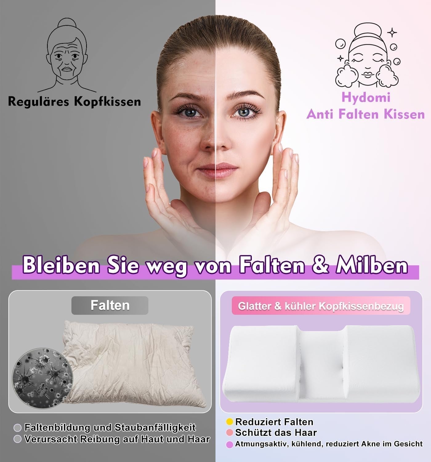 Hydomi Anti-Wrinkle Pillow 2-In-1 Anti-Aging Beauty Pillow Orthopedic Neck Support Pillow Neck and Shoulder Pain Memory Foam Pillow to Keep Your Head Straight Cervical Orthopedic Pillows Naty Shop