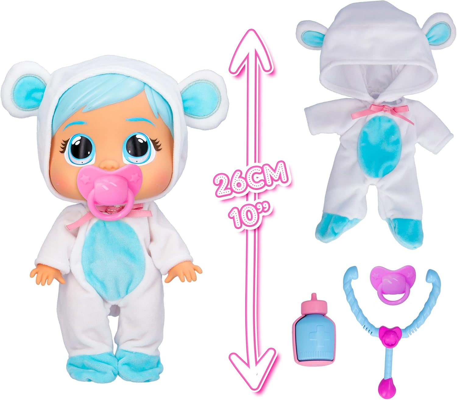 Cry Babies Loving Care Kristal Doll, Kristal Loving Care Baby Doll con 3 accesorios para jugar al doctor, cuidados de enfermería, llorar con lágrimas reales, juguete para bebé de 18 meses