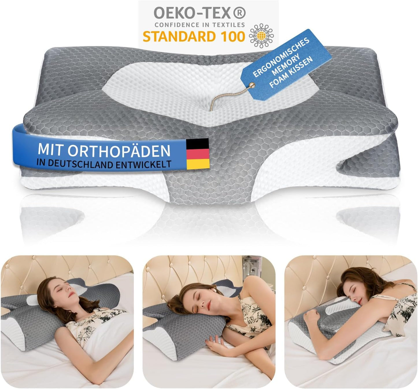 IDEA Pillow Almohada Viscoelástica, Almohada Ergonómica Almohada Ortopédica Dolor de Cuello, Almohada para Dormir para Dolores Laterales de Espalda y Abdominales, Almohada para el Cuello Almohada Antironquidos para Adultos Almohadas Ortopédicas Cervicales Naty Shop