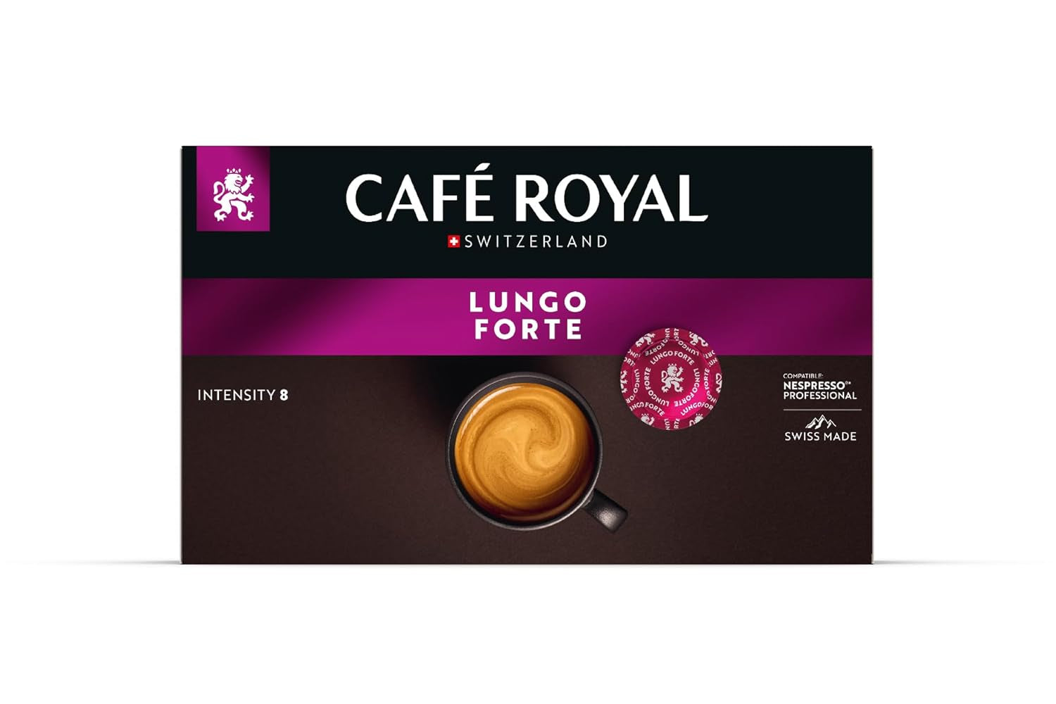 Café Royal Professional Pads, Lungo Forte, 50 pads compatibles con Nespresso (R) Professional para oficina y gastronomía, certificado Rainforest Alliance, 100 porciones de café arábigo, intensidad 8