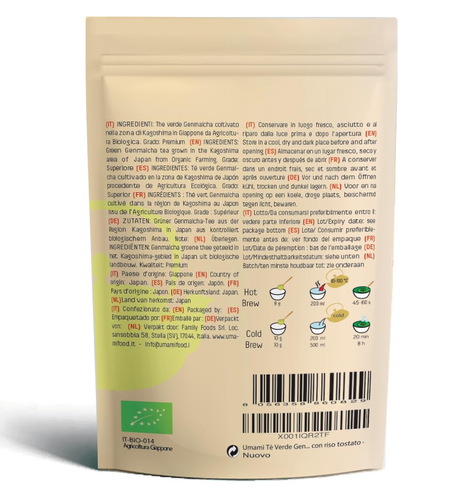 Té verde Umami Bio Genmaicha de culturas japonesas, 100g - Hojas de té con arroz frito -