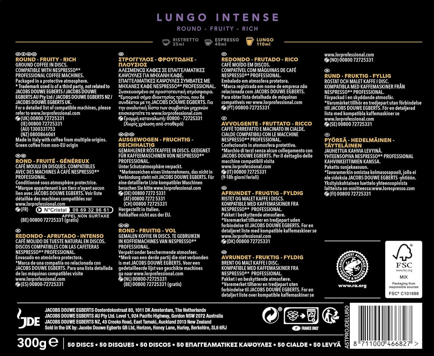 L'OR Suprême Lungo Intense 5, suave, Intensität 5/10, Nespresso* Pro compatible Kaffeekapseln, 50 Kapseln