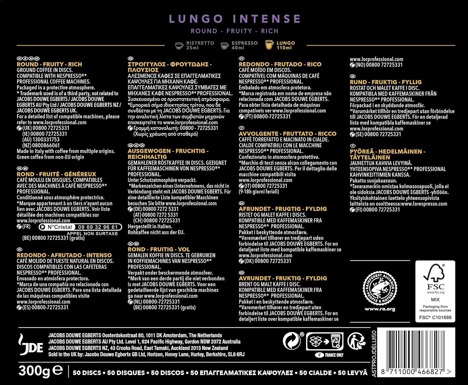 L'OR Suprême Lungo Intense 5, suave, Intensität 5/10, Nespresso* Pro compatible Kaffeekapseln, 50 Kapseln