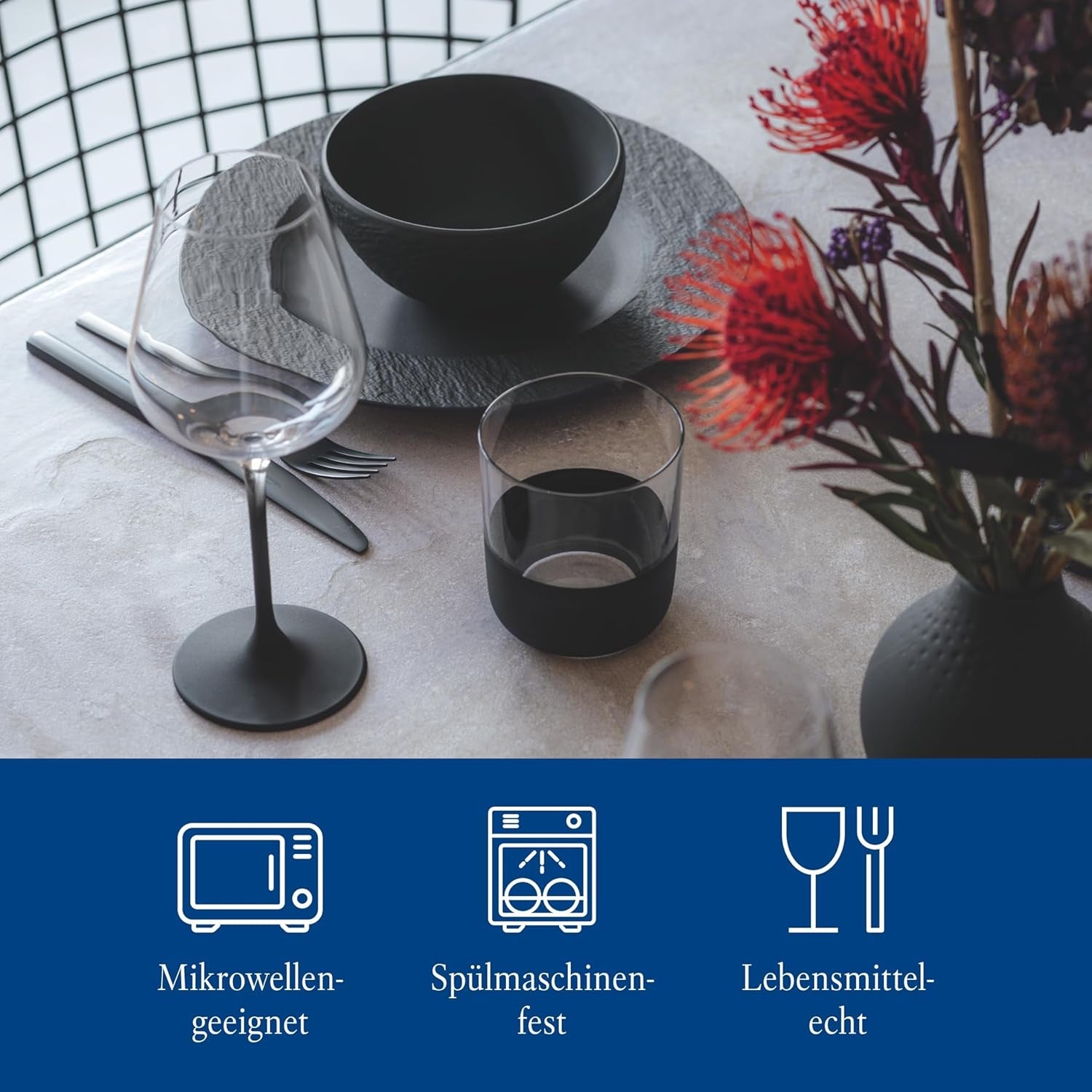 Villeroy & Boch Manufacture Rock Starter Set, 6 piezas, negro, apto para lavavajillas y microondas, vajilla negra mate, vajilla, cubiertos, porcelana premium