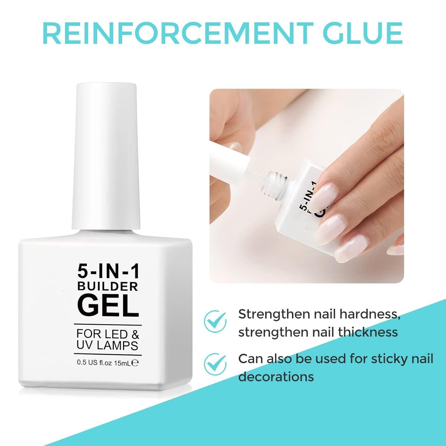 Builder 5 en 1 Builder Gel 15ml, Nail Builder Gel, Nail Builder Gel, UV/LED Extensión de uñas Esmalte de uñas, Extensiones, Nail Art, Pegatinas, Gel Nail Builder Gel (Blanco)
