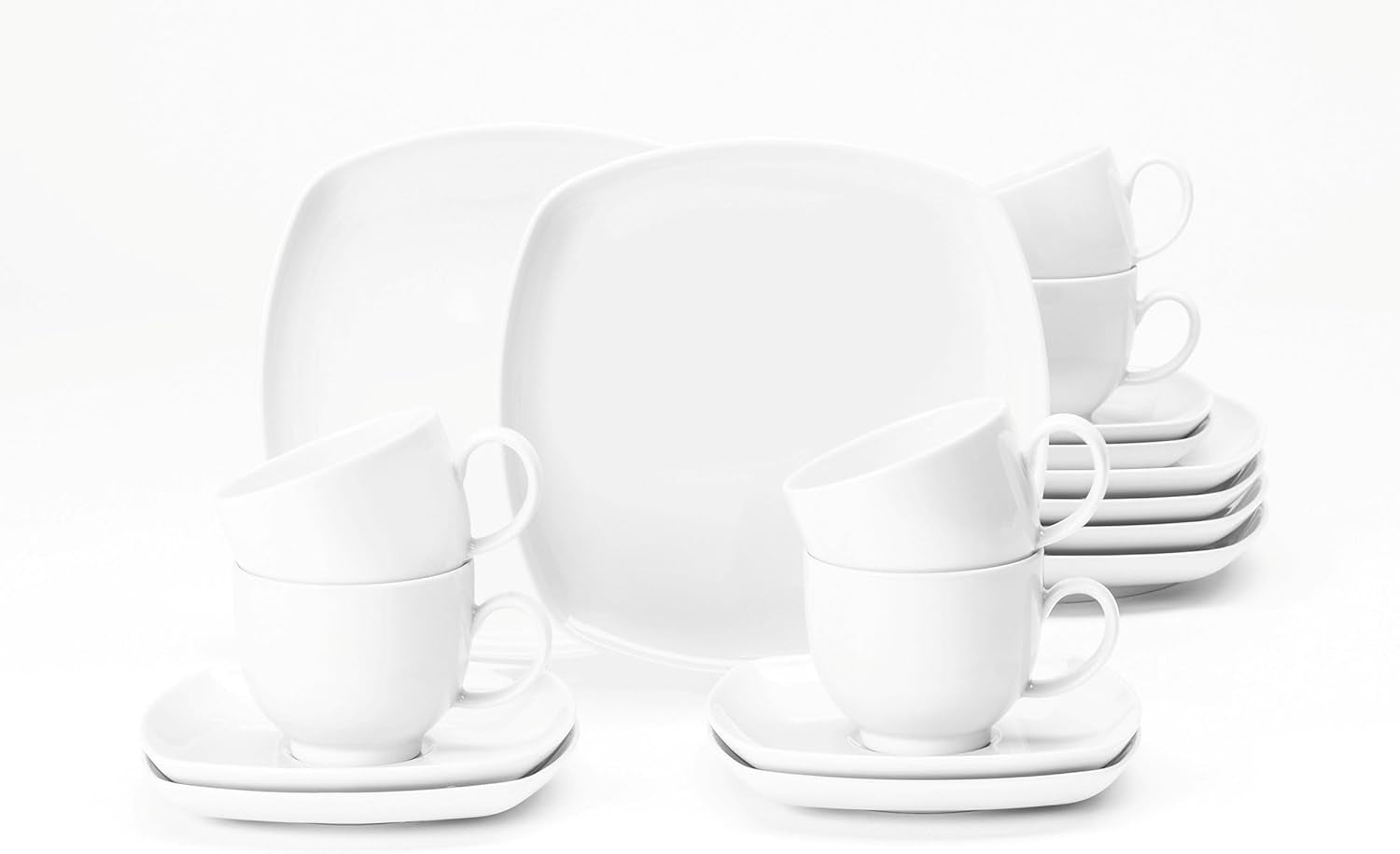 Seltmann Weiden 4052212122489 Kaffeeservice 18-teilig eckig Lido weiß, Porzellan, 220 mililitros, Bunt