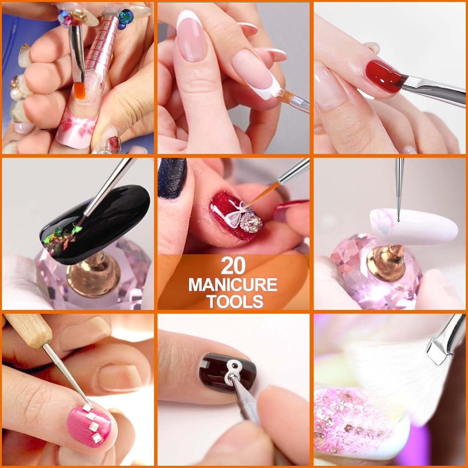 Hanyousheng Juego de 20 pinsel para uñas, 15 pinsel para diseño de uñas, 5 herramientas para puntear uñas para diseño de uñas DIY